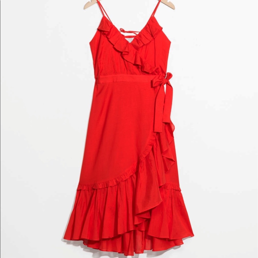 EUC & Other Stories Red Ruffle Wrap Dress Size 12